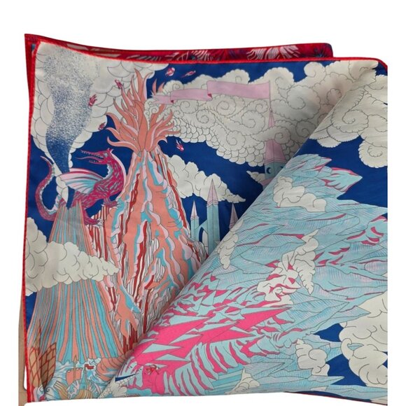 100% Silk Scarf With Vibrant Fantasy Print - Picture 1 of 5